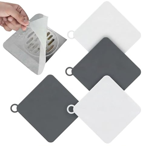 4 Piezas Tapa Desagüe Ducha en Silicone Antiolores 15x15cm Cubierta de Ducha Universal Tapones Drenaje Gel Sílice Cubierta de Desagüe Flexible para Drenaje Terraza Baño Cocina(2 Gris+2 Blanco)