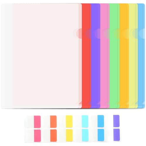 TLDBATICE 16 Piezas Fundas Plásticas A4 Apertura Lateral, Carpetas Transparentes de Colores con 60 Pestañas Índice, Porta Documentos A4 para Oficina Escuela Organización