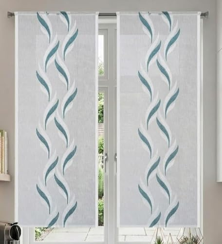 Tata Home Coppia Tende per Interni a Vetro Finestra Semitrasparenti Bianche Tende Cucina Bagno Camera Ricamate Fantasia Moderne Eleganti Con Ricamo Misura 45x150 cm Mod. MADRID Colore Ottanio