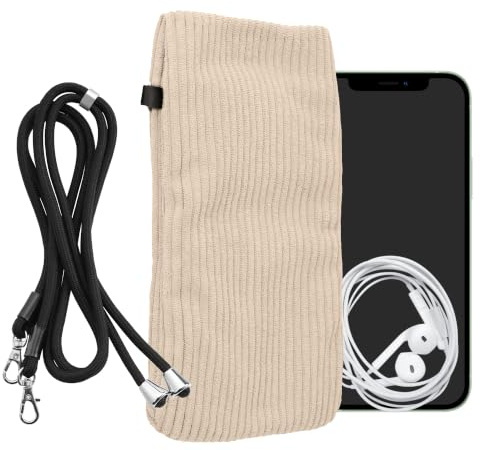kwmobile XL Mobilfodral för smartphones - 6,7/6,8 Mobilfodral - Snöre Mobilskal Creme med snodd - Fodral med mobilkedja 16,7 x 9,5 cm innerstorlek