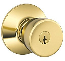 SCHLAGE F51A BEL 505 605 Bell Knob Keyed Entry Lock, Bright Brass