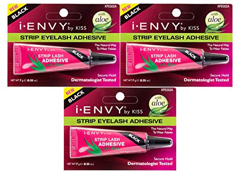 Kiss I Envy Strip Eyelash with Aloe Adhesive Black 0.25oz (3 Pack)