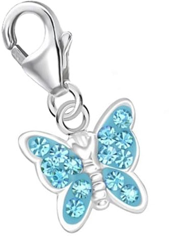 Goldene Hufeisen Kleine Kristall Schmetterling Charm Anhänger 925 Echt Silber Mädchen Kinder Damen (Blau)