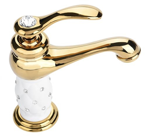 Aramox waschtischarmatur, Solide Messing Mischbatterie Kalt/Warmwasserhahn mit Ornamente für Waschbecken(Golden)