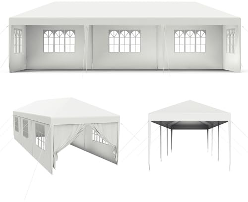 UISEBRT Pavillon 3x9m Wasserdicht - Partyzelt Gartenpavillon mit 8 Seitenwänden Camping Festpavillon für Garten, Party, Hochzeit, Weiß