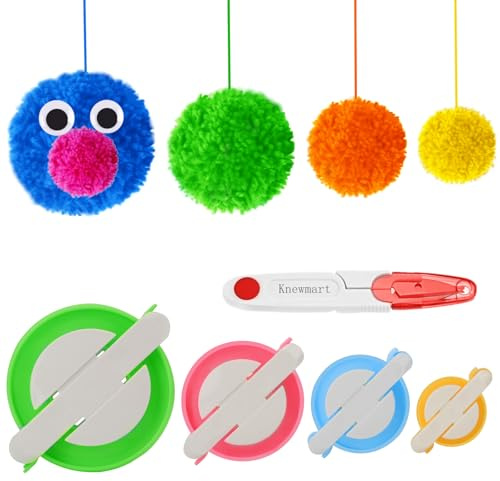 Pom Pom Maker 4 Sizes Fluff Ball Weaver DIY Wool Knitting Craft Kit with 1PC Scissors
