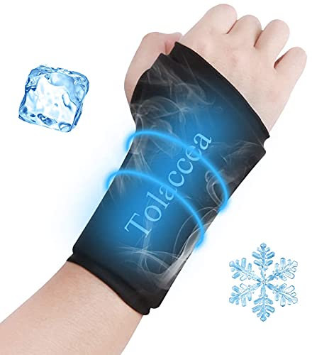 Tolaccea Wrist Gel Ice Pack & Heating Pad, Hot & Cold Therapy Hand Support for Pain Relief of Carpal Tunnel, Rheumatoid Arthritis, Tendonitis, Sports Injuries, Swelling, Bruises, Sprains (Black, S)