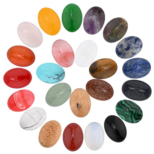 PandaHall 48 st 24 stilar oval ädelsten cabochon platt baksida ädelsten chakra helande kristall hytt överdrag slumpmässigt, blandade färgade och ofärgade