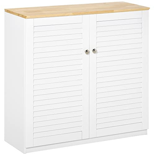 HOMCOM Aparador de 2 Puertas Diseño de Persiana con Estante Ajustable Armario Auxiliar de Almacenaje Moderno para Salón Dormitorio 80x30x78,5 cm Blanco