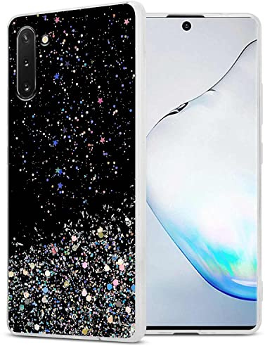 cadorabo Etui Compatible avec Le Samsung Galaxy Note 10 en Noir avec Paillettes - Housse de Protection en Silicone TPU Flexible avec Paillettes Scintillantes - Ultra Slim Back Case