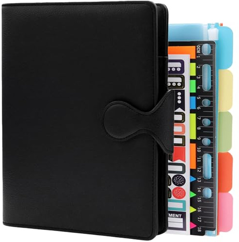 HXRTANGS PU Leder Notizbuch A5, 6 Löcher Ringbuch Nachfüllbare Tagebuch Business Notizbuch mit Stifthalter/Zubehör, 100gsm Liniert Papier 80 Blatt / 160 Seiten, Schwarz