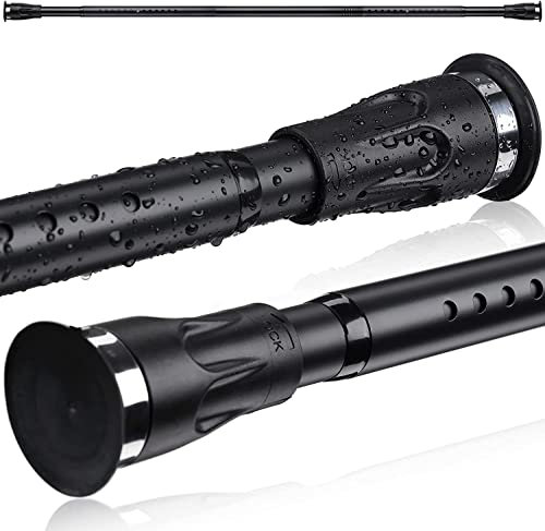 Barra De Cortina De Ducha Telescópica De Hierro, 105-151 CM Spring Barra para Cortinas de Ducha Extensible sin Taladro - Con Ventosa Fija Para Ducha Y Bañera/Negro Mate