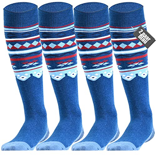 FAYHIJUN Ski Socks Men Women Children Ski Socks 2 Pairs Merino Performance Sports Socks Warm Winter Socks Thermal Socks for Girls Boys Skiing Snowboard Breathable Elastic Cuff, blue, 43-47