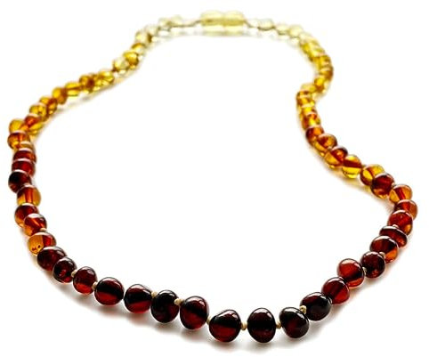 Echte Bernsteinkette - Baltischer Natur Bernstein - Länge 32 cm - 100% Handarbeit in Deutschland… (Rainbow)