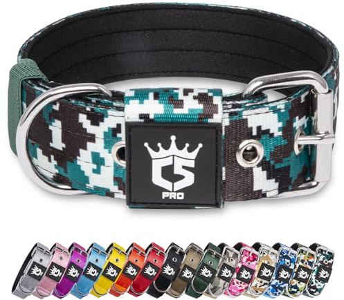 TSPRO Tactical Dog Collar 1.5 Inch Wide Thick Dog Collars with Heavy Duty Metal Buckle, Durable, Strong, Adjustable for Medium to Large Dogs (Camo Cyan L)