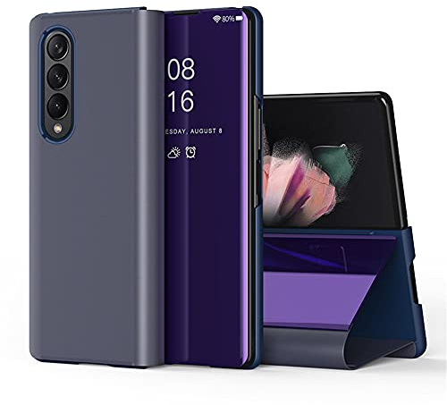 QIWEIQING Case for Samsung Galaxy Z Fold 2, Transparent Window PC + Premium PU Leather Flip Stand Shockproof Magnetic Closure Protective Phone Cover for Galaxy Z Fold 2. Mirror Purple QH