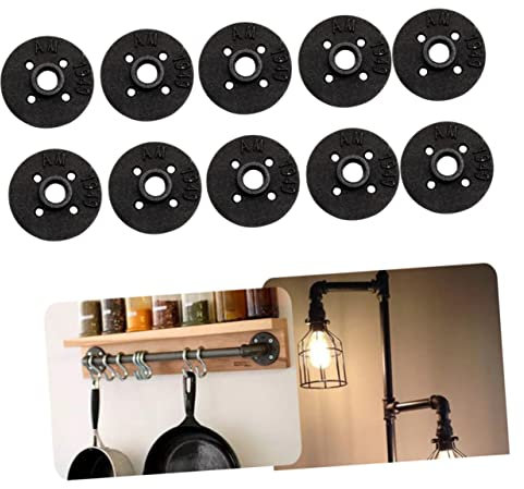 Veemoon Brides de Tuyau Industrielles 1/2 Pouce Lot de 10 Brides de Sol Filetées en Fonte Malléable 4 Trous Raccords Muraux pour Meubles Industriels Étagères Tringles à Rideaux Cintres