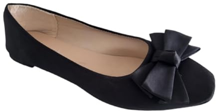 Zapatos de mujer bailarinas bajas con lazo de tela negro, Negro , 38 EU