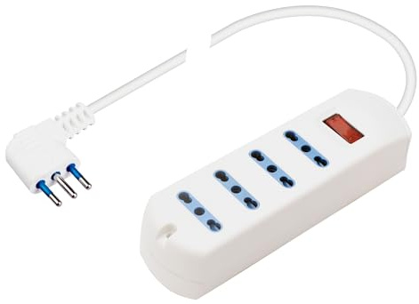 Poly Pool PP2512 Presa Multipla Ciabatta MULTISIZE Spina Piccola Salvaspazio 10A e 4 Prese Bivalenti Bipasso Grandi con Cavo 1,5 metri e Interruttore di Sicurezza