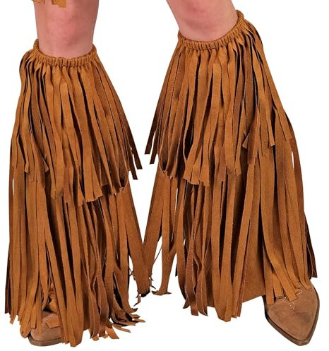 W WIDMANN MILANO Party Fashion - Stiefelüberzieher mit Fransen, braun, Accessoire für Hippie, Indianer