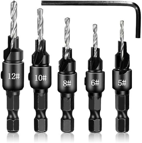 Countersink Wood Drill Bits Sets, 5 Pcs Drill Bits With One Hex Wrench, Diy Tools, Countersink Drill Bit Set