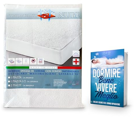 R&D Home - Coprimaterasso Matrimoniale Impermeabile 160x200 + 2 Copricuscino Impermeabile - Tessuto 100% Cotone - Made in Italy - Antiacaro e Anallergico - Lavabile a 90° - Ebook in omaggio