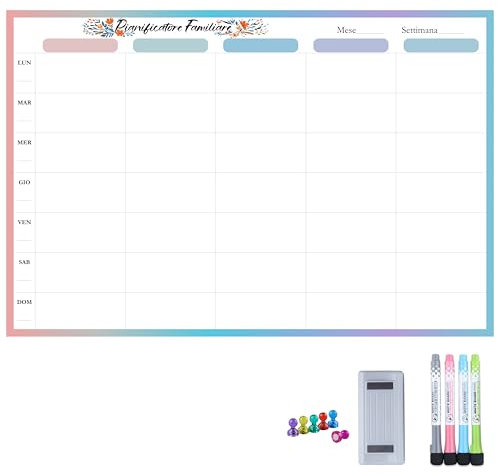 AMO HERMOSO Calendario Magnetico Nevera para Frigorífico, Planificador familiar en italiano 30x45 cm, Borrable y Reutilizable, Ideal para Notas, Listas de Compras y Organización