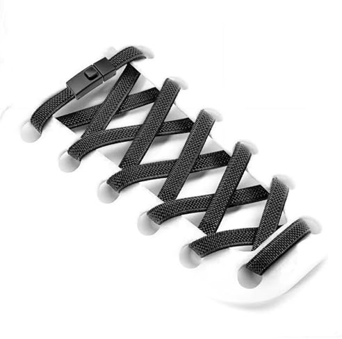 Aujzoo Lacets de chaussures sans nœud pour baskets | Tissage élastique de qualité supérieure et boucle à verrouillage rapide | Lacets plats pour adultes et enfants | Noir