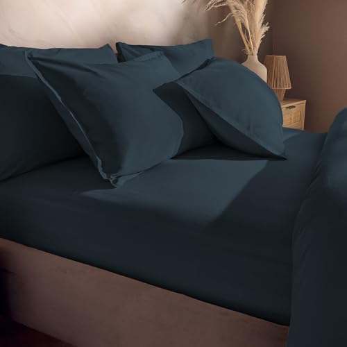 Silentnight Cotton Rich Bed Linen (Indigo, Double, Fitted Sheet)