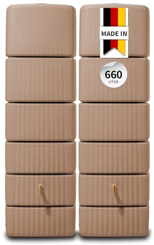 4rain Slim Regentonne Set 660 L, Taupe, 2X Slim 330 L, inkl. Verbinder - Wandtank, Wassertank, Regenfass, Regenwassertonne, Wasserbehälter, Regenwassertank, Wasserfass, Wassertonne, Fass