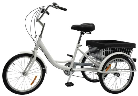 FUROMG Dreirad für Erwachsene 20 Zoll, 8 Gänge 3 Rad Fahrrad, Lastenfahrrad mit Einkaufskorb Tragfähigkeit 120kg, Fahrrad Sicheres und Faltbares Modernes Design, Lastenrad für Picknicks, Reisen, Weiß