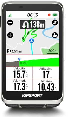 iGPSPORT BiNavi GPS Bicicleta, Análisis Entrenamiento Función Recorrido Continuo Detección de Movimiento 3,5 Pantalla Táctil Control de Música y Cámara de Acción, iClimb Pro, 35H,Plateado