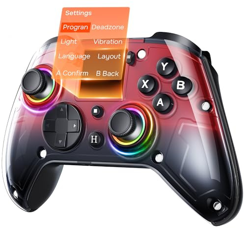 GUSGU G7 Wireless Gaming Controller with Interactive Screen, 1000Hz Polling Rate, Hall Joysticks & Triggers, 4 Programmable Buttons, Compatible with PC, Switch1, PS4, iOS, Android, Red