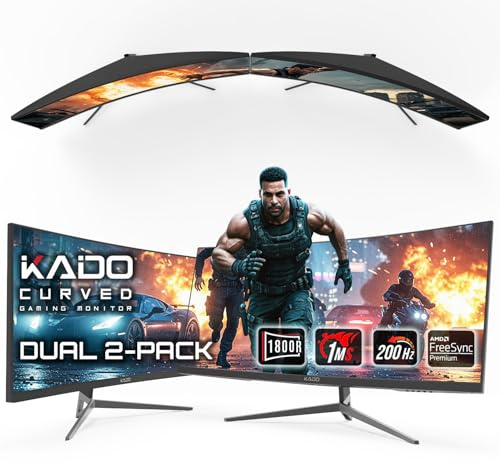 Kado Dual Gaming Monitor Setup - 2-Pack 30 Curved 1800R 21:9 Ultrawide 2560x1080 200Hz 1ms Computer Monitor, Stacked Gaming Setup AMD FreeSync Premium, VESA Mount HDMI DisplayPort Built-in Speakers