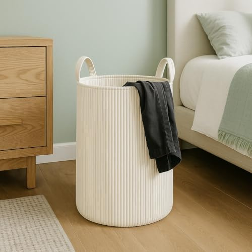 PUTSKA Laundry Basket – Blanket Basket for organising, Décor and Toys, Clothes Hamper – Perfect for Baby and Kids Room, Nursery, Bedroom, Bathroom, Living Room – Extra Large, Cream