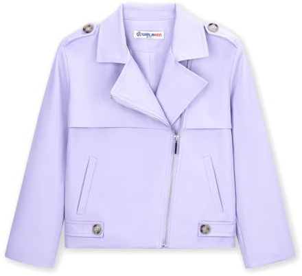 WELAKEN Girls Moto Biker Jacket with Asymmetrical Zipper and Lapel Collar, Lightweight Outerwear for Kids