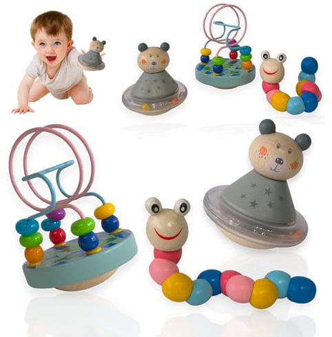 3 en 1 Juguete Montessori de Madera para Bebés 6-36 Meses, Juego Educativo Didáctico para el Desarrollo Visual, Motricidad Fina, Coordinación Mano-Ojo y Aprendizaje Temprano. Regalo Educativo Niños