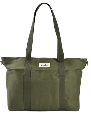 BÉABA, Sac à Langer Madrid Modulable 22L – Tote Bag Grande Capacité, Sac à Langer Bébé Maman Papa avec 11 Poches, Poche Isotherme, Attache Poussette, Tapis à Langer Matelassé, Kaki