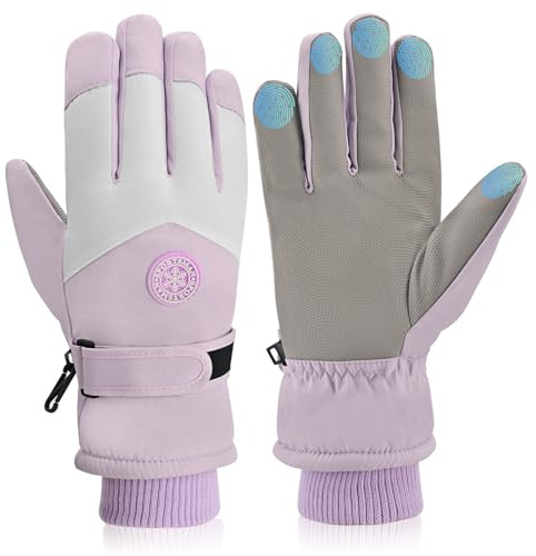 LEHEEYWT Ski Gloves Women, Touchscreen Waterproof Winter Gloves, Fleece Lined Anti-Slip Glove For Women Skiing Snowboarding Hiking Cycling Outdoor (purple)