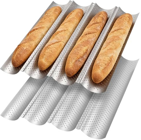 MAHIONG 2 teglie da forno per baguette, forate per bastoncini francesi, antiaderenti, per pane, per cucina, 38 x 33 cm