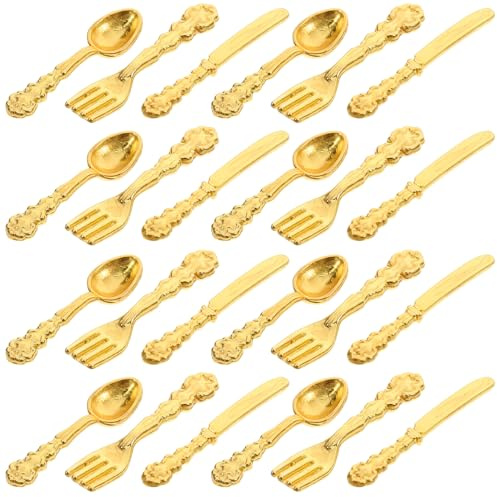 CORHAD Juego de Cubiertos Miniatura 12 Piezas de Aleación Dorada para Casa de Muñecas Modelo de Vajilla Pequeña Accesorios para Cocina de Juguete Complemento Adecuado
