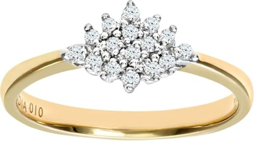 Naava 9ct Yellow Gold Diamond Cluster Engagement Ring – Symbolic Gold Ring with Certificate of Authenticity and Gift Box - Cluster Ring for Special Occasions