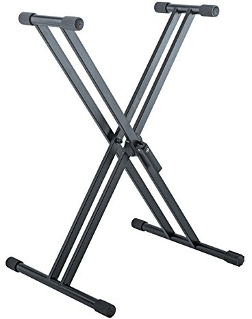 K&M 18993 Keyboardständer Rick 20 Schwarz, Stahl - X-Ständer für Stagepianos - mit Klemmhebel, Gummiauflagen und Skala