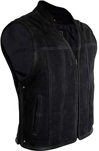 MDM Chaleco de piel de búfalo para moto, color negro (talla 4XL)