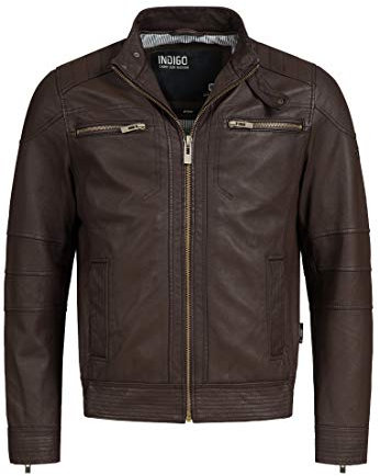 Indicode Herren Germo Lederjacke aus Lammleder | Echtleder Jacke Motorradjacke Bikerjacke Dk Brown, XXL