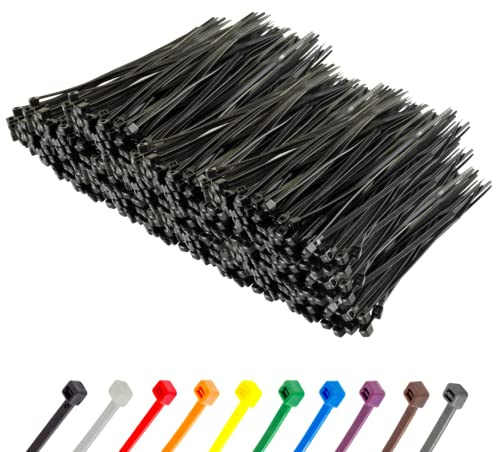 Gocableties Kabelbinder 1000 Stück Schwarz, 150 mm x 3,6 mm mit 18,2 kg Zugfestigkeit, kleine Größe, dünn, UV Beständig Set