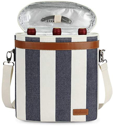 Zormy 3 Bottle Insulated Wine Tote Cooler Bag, Portable Carrier with Corkscrew Opener and Shoulder Strap for Beach Travel Picnic, Unique Carrier