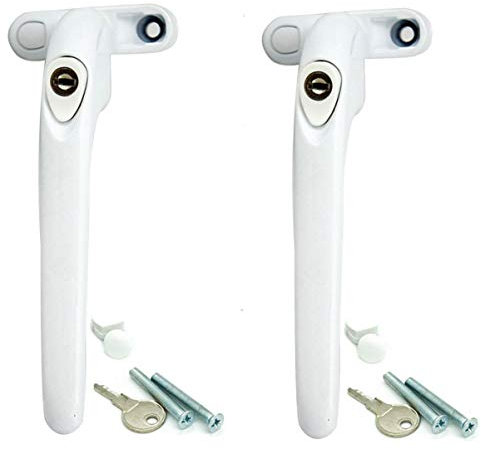 Heather 2 UK White Replacement Window Handles for UPVC Windows Double Glazing Universal Espag Lockable and Windows Handle Spindle with Universal Key and Fixing Screws Left or Right (2, White)