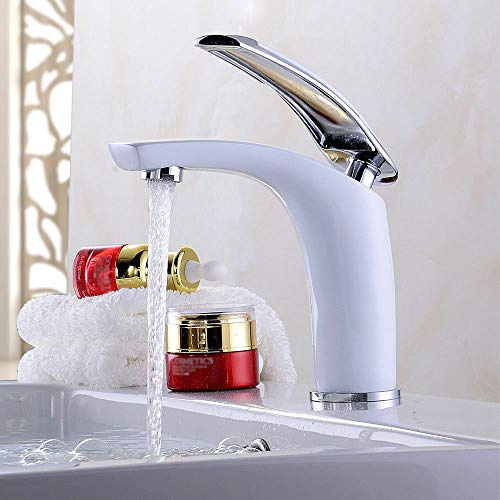 Bad Wasserhahn,Elegant Chrom Waschtischarmatur Weiß Einhebelmischer Waschbecken Badarmatur für Waschraum Bad Waschbecken