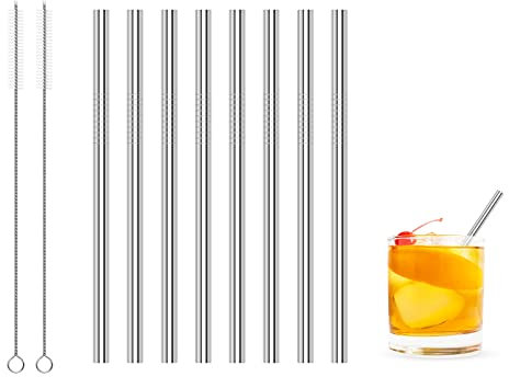 Kiemeu Short Metal Straws for Cocktails,Small Reusable Straws for Kids,Mini Cocktail Straws,Pack of 8